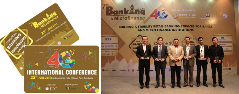 MK Smart là nhà tài trợ thẻ cho sự kiện 4G/LTE - Banking Cambodia / CEO MK Smart lên nhận kỷ niệm chương của hội thảo 