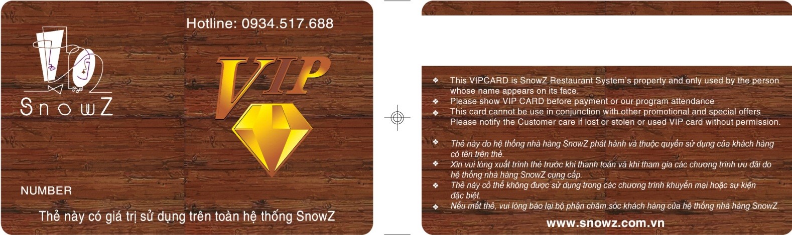 thẻ vip hệ thống nhà hàng snowz